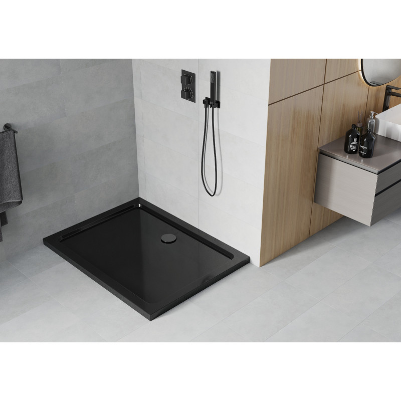 Mexen Flat brodzik prostokątny slim 130 x 90 cm, czarny, syfon czarny - 40709013B
