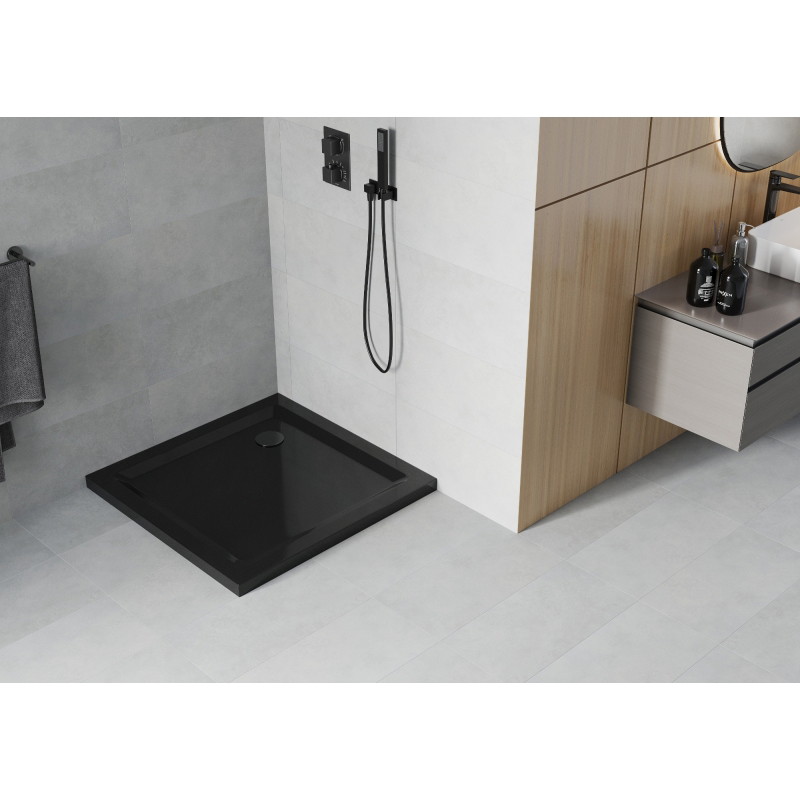 Mexen Flat brodzik kwadratowy slim 100 x 100 cm, czarny, syfon czarny - 40701010B