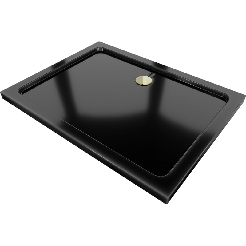 Mexen Flat brodzik prostokątny slim 120 x 100 cm, czarny, syfon złoty - 40701012G