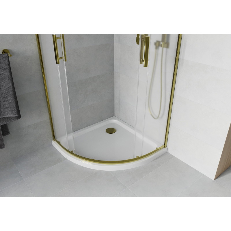 Mexen Rio kabina prysznicowa półokrągła 90 x 90 cm, szron, złota + brodzik Flat, biały - 863-090-090-50-30-4110G