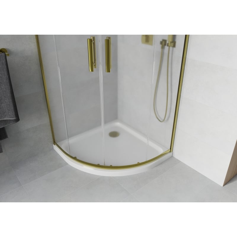 Mexen Rio kabina prysznicowa półokrągła 90 x 90 cm, szron, złota + brodzik Flat, biały - 863-090-090-50-30-4110G