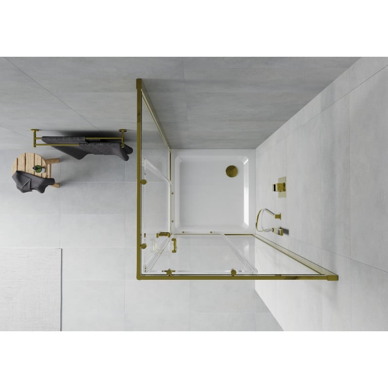 Mexen Rio kabina prysznicowa kwadratowa 80 x 80 cm, transparent, złota + brodzik Flat, biały - 860-080-080-50-00-4010G