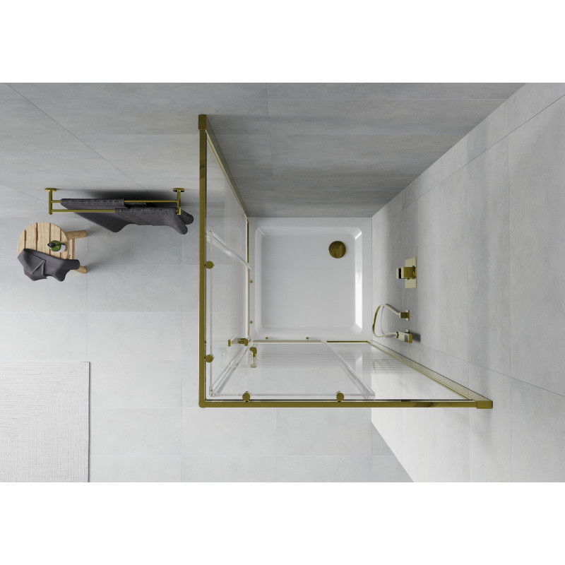 Mexen Rio kabina prysznicowa kwadratowa 80 x 80 cm, białe pasy, złota + brodzik Flat, biały - 860-080-080-50-20-4010G