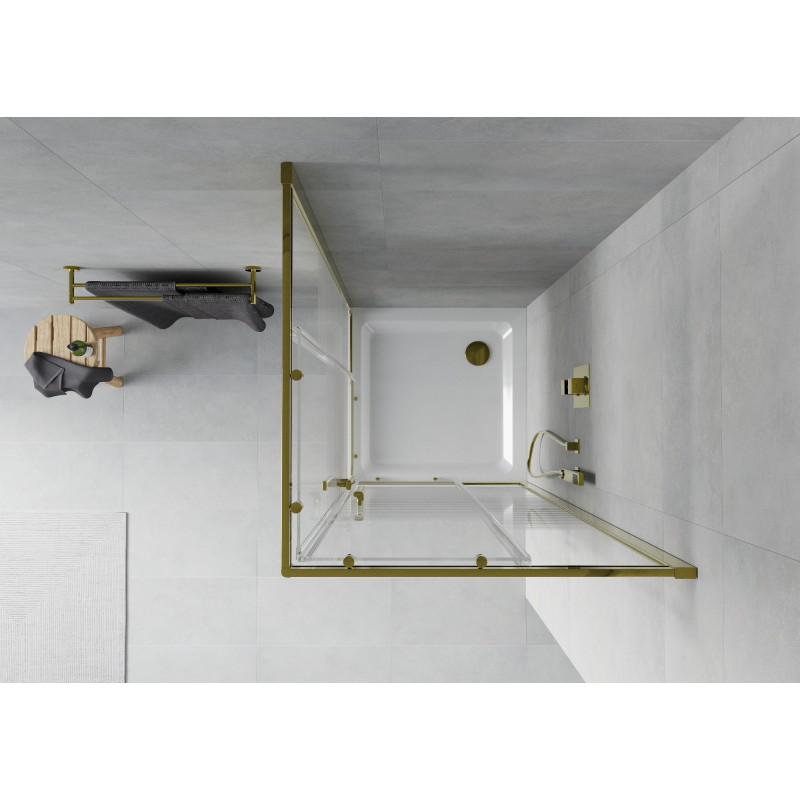 Mexen Rio kabina prysznicowa kwadratowa 90 x 90 cm, białe pasy, złota + brodzik Flat, biały - 860-090-090-50-20-4010G