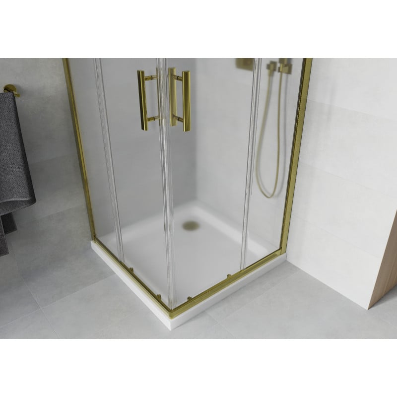 Mexen Rio kabina prysznicowa kwadratowa 70 x 70 cm, szron, złota + brodzik Flat, biały - 860-070-070-50-30-4010G