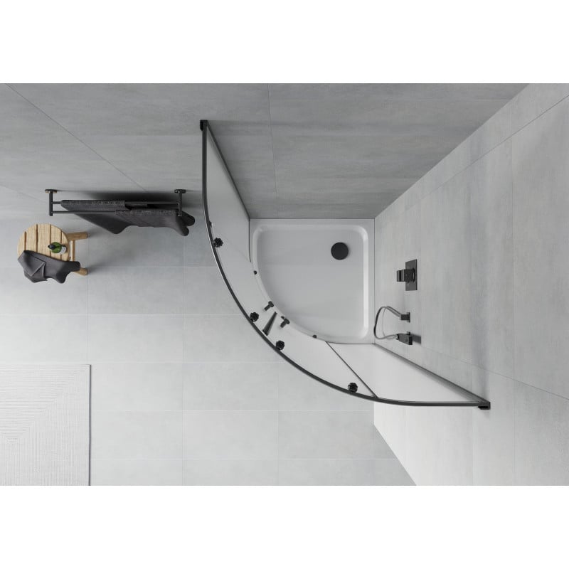 Mexen Rio kabina prysznicowa półokrągła 80 x 80 cm, szron, czarna + brodzik Flat, biały - 863-080-080-70-30-4110B