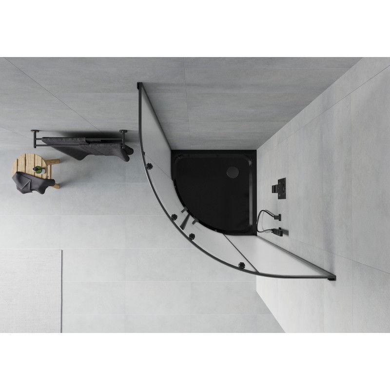 Mexen Rio kabina prysznicowa półokrągła 80 x 80 cm, szron, czarna + brodzik Flat, czarny - 863-080-080-70-30-4170B