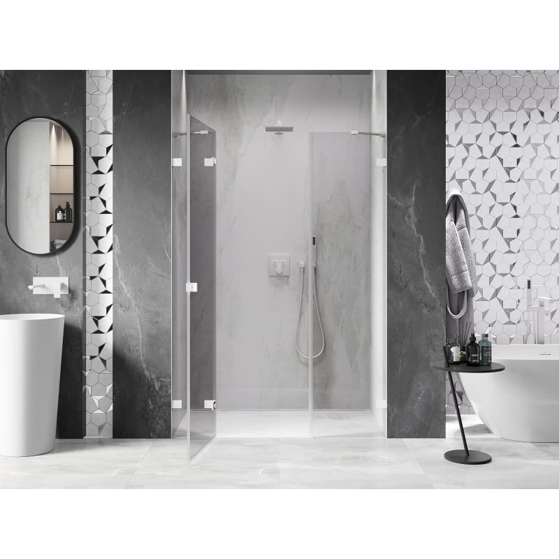 Mexen Lunar drzwi prysznicowe uchylne lewe 135 cm, transparent, białe - 834S-135-050-20-00-L