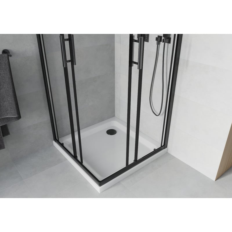 Mexen Rio kabina prysznicowa kwadratowa 80 x 80 cm, transparent, czarna + brodzik Flat, biały - 860-080-080-70-00-4010B