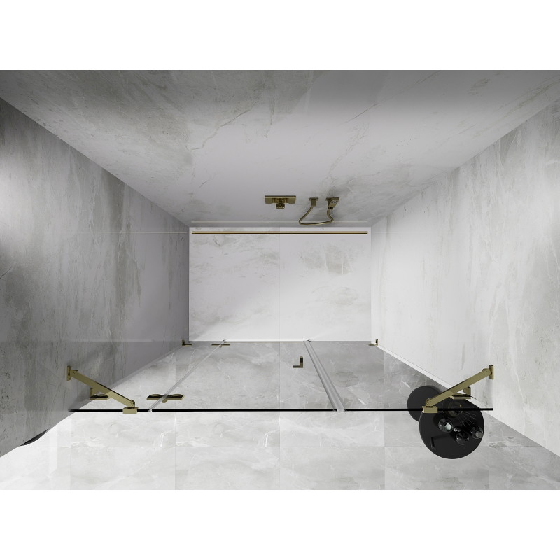 Mexen Lunar drzwi prysznicowe uchylne lewe 135 cm, transparent, złote - 834S-135-050-50-00-L