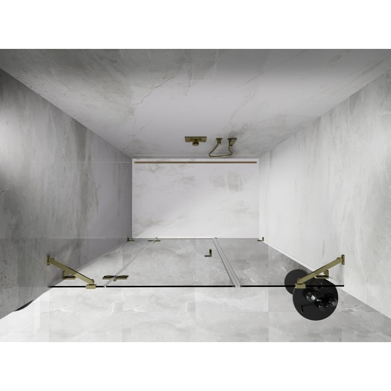 Mexen Lunar drzwi prysznicowe uchylne lewe 140 cm, transparent, złote - 834S-140-050-50-00-L