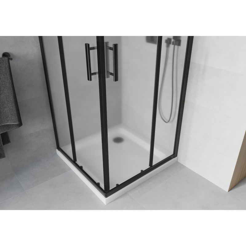 Mexen Rio kabina prysznicowa kwadratowa 70 x 70 cm, szron, czarna + brodzik Flat, biały - 860-070-070-70-30-4010B