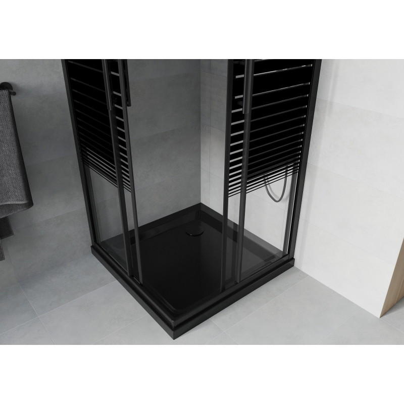 Mexen Rio kabina prysznicowa kwadratowa 80 x 80 cm, czarne pasy, czarna + brodzik Flat, czarny - 860-080-080-70-20-4070B