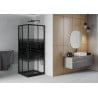 Mexen Rio kabina prysznicowa kwadratowa 90 x 90 cm, czarne pasy, czarna + brodzik Flat, czarny - 860-090-090-70-20-4070B