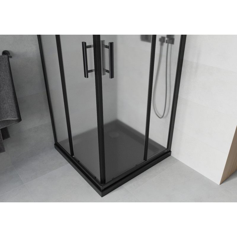 Mexen Rio kabina prysznicowa kwadratowa 80 x 80 cm, szron, czarna + brodzik Flat, czarny - 860-080-080-70-30-4070B