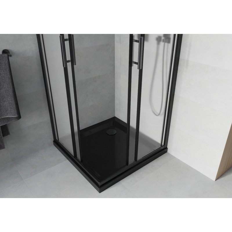 Mexen Rio kabina prysznicowa kwadratowa 80 x 80 cm, szron, czarna + brodzik Flat, czarny - 860-080-080-70-30-4070B