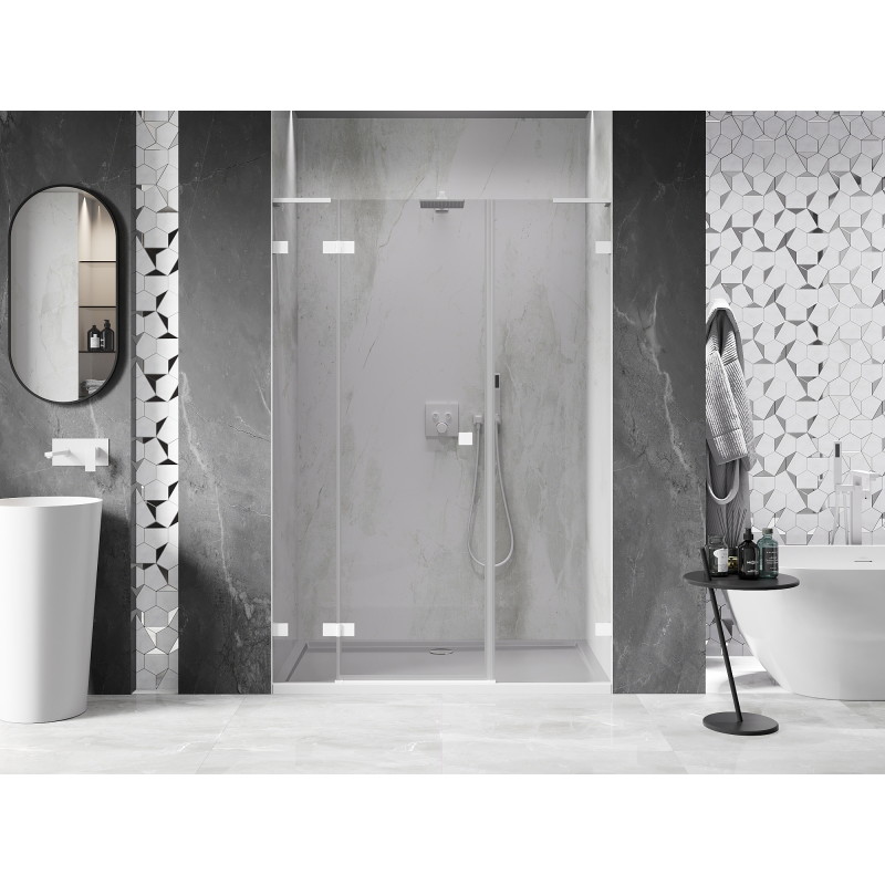 Mexen Lunar L drzwi prysznicowe uchylne lewe 140 cm, transparent, białe - 834SL-140-050-20-00-L