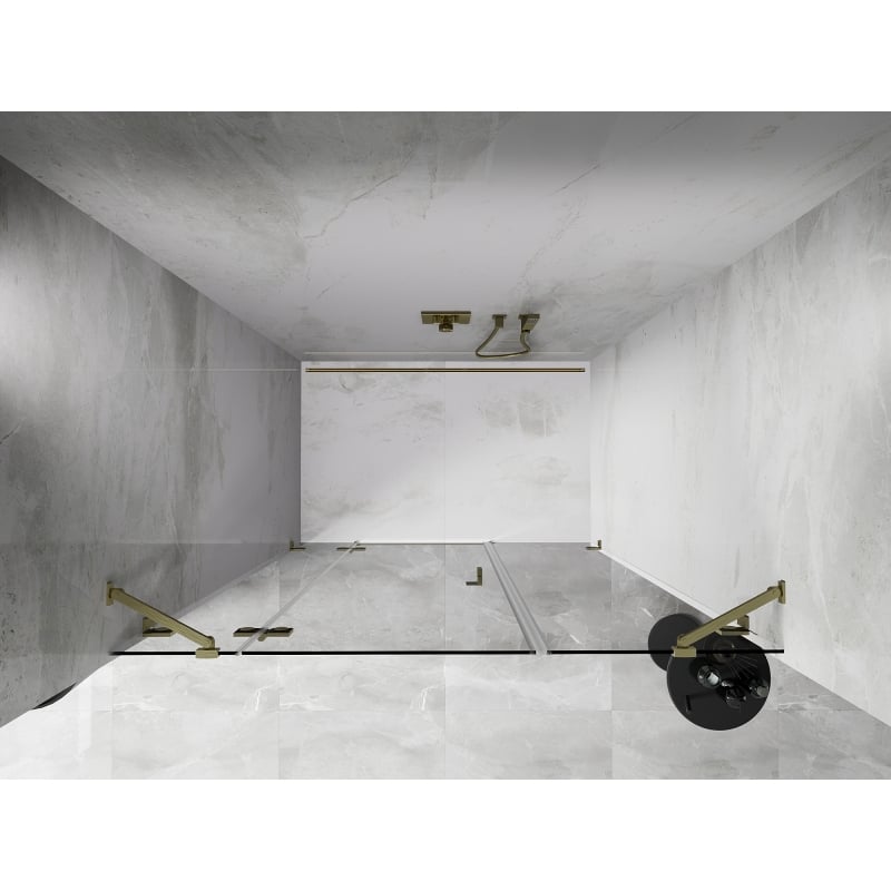 Mexen Lunar drzwi prysznicowe uchylne lewe 135 cm, transparent, złote szczotkowane - 834S-135-050-55-00-L