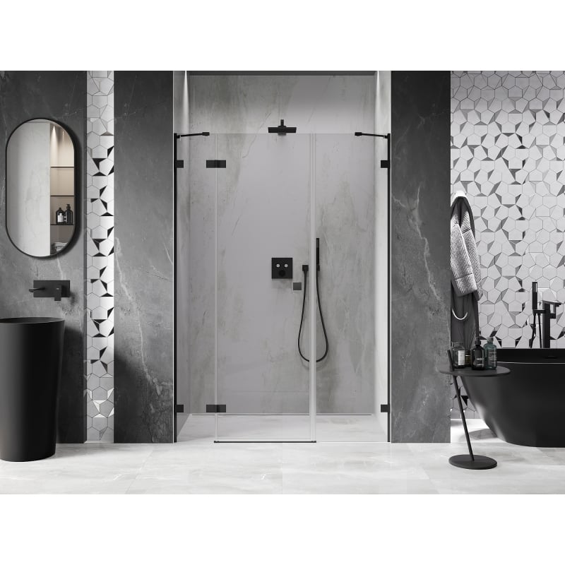 Mexen Lunar drzwi prysznicowe uchylne lewe 160 cm, transparent, czarne - 834S-160-050-70-00-L