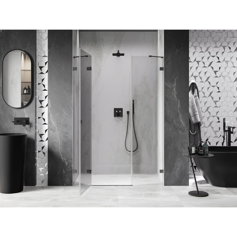 Mexen Lunar drzwi prysznicowe uchylne lewe 135 cm, transparent, gun metal - 834S-135-050-95-00-L