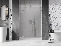 Mexen Lunar drzwi prysznicowe uchylne lewe 130 cm, transparent, nikiel szczotkowany - 834S-130-050-97-00-L