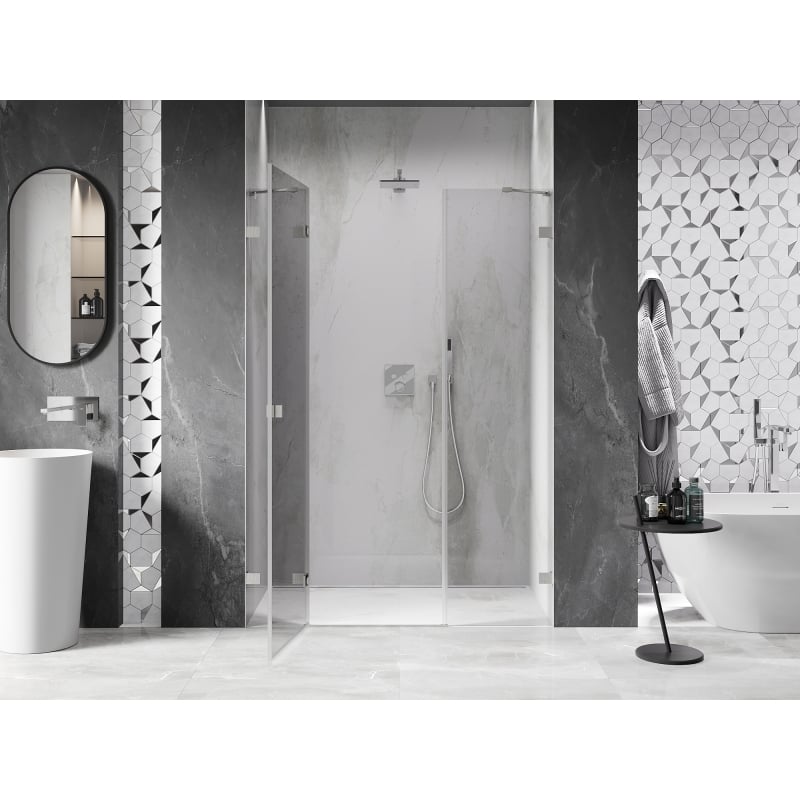Mexen Lunar drzwi prysznicowe uchylne lewe 140 cm, transparent, nikiel szczotkowany - 834S-140-050-97-00-L