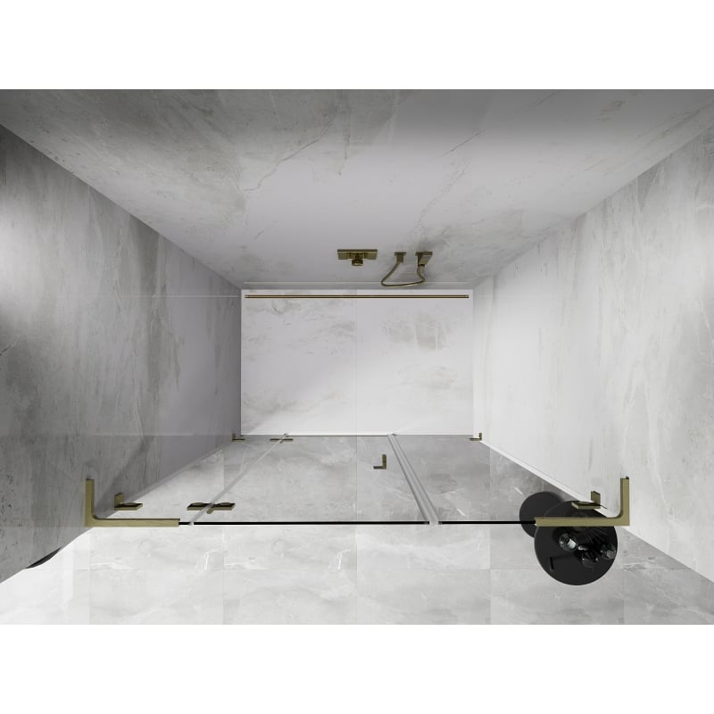 Mexen Lunar L drzwi prysznicowe uchylne lewe 140 cm, transparent, złote szczotkowane - 834SL-140-050-55-00-L