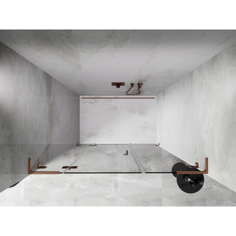 Mexen Lunar L drzwi prysznicowe uchylne lewe 145 cm, transparent, różowe złoto - 834SL-145-050-60-00-L
