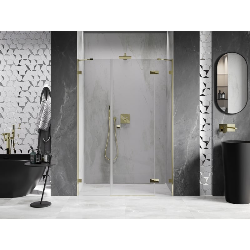 Mexen Lunar drzwi prysznicowe uchylne prawe 145 cm, transparent, złote - 834S-145-050-50-00-P