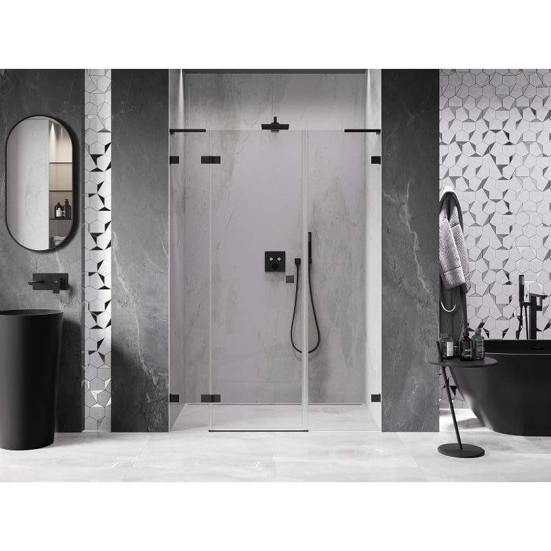 Mexen Lunar L drzwi prysznicowe uchylne lewe 130 cm, transparent, czarne - 834SL-130-050-70-00-L