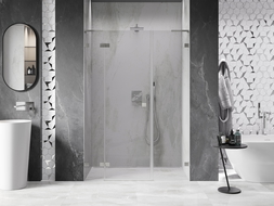 Mexen Lunar L drzwi prysznicowe uchylne lewe 150 cm, transparent, nikiel szczotkowany - 834SL-150-050-97-00-L