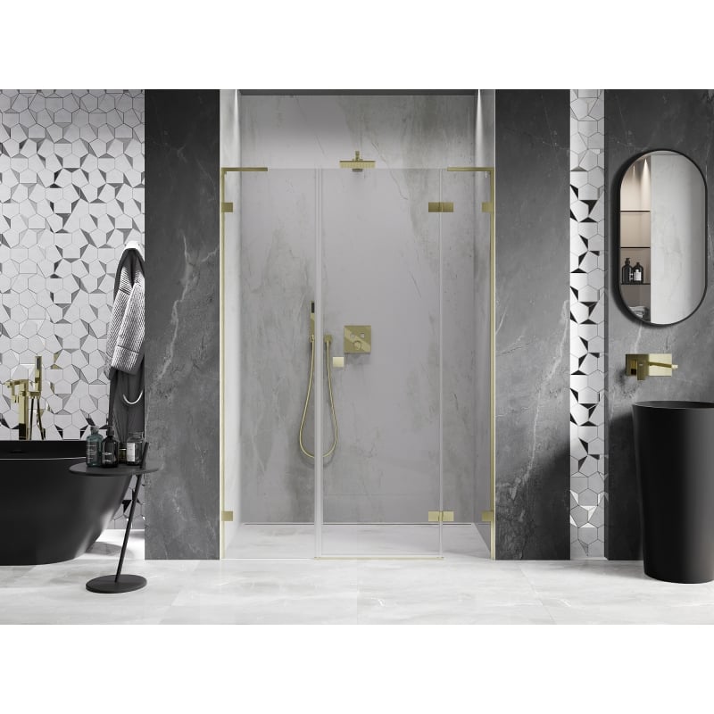 Mexen Lunar L drzwi prysznicowe uchylne prawe 135 cm, transparent, złote szczotkowane - 834SL-135-050-55-00-P