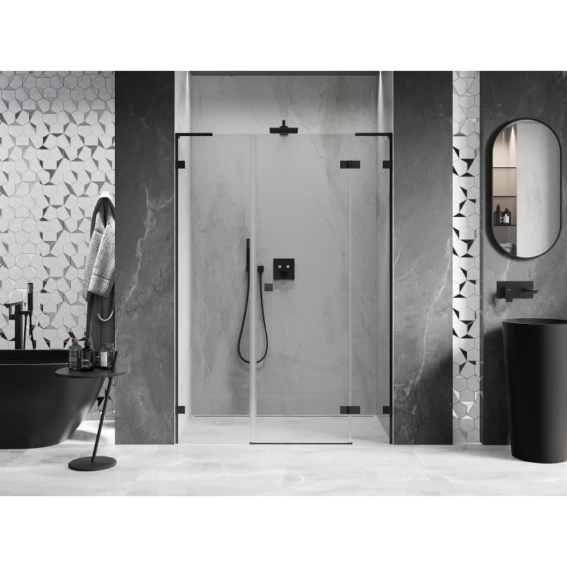 Mexen Lunar L drzwi prysznicowe uchylne prawe 145 cm, transparent, czarne - 834SL-145-050-70-00-P