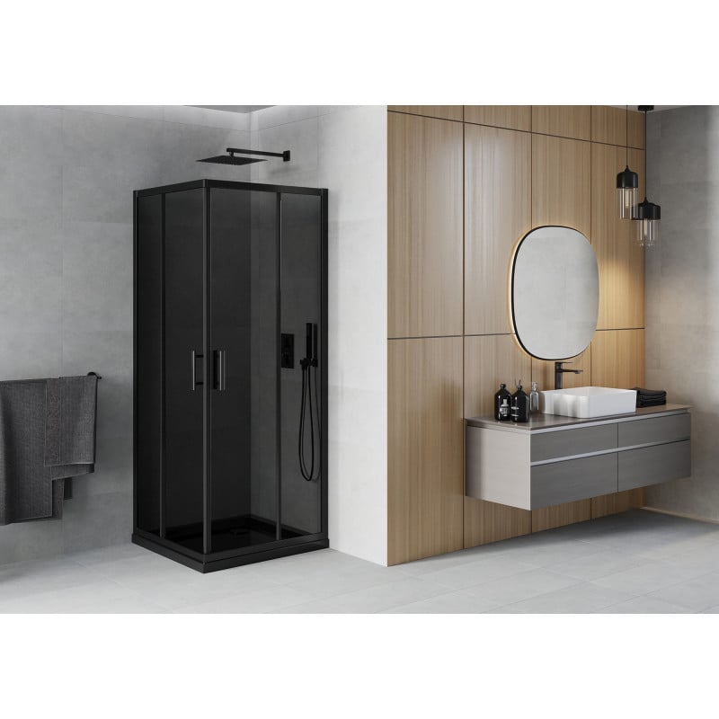 Mexen Rio kabina prysznicowa kwadratowa 90 x 90 cm, grafit, czarna + brodzik Flat, czarny - 860-090-090-70-40-4070B
