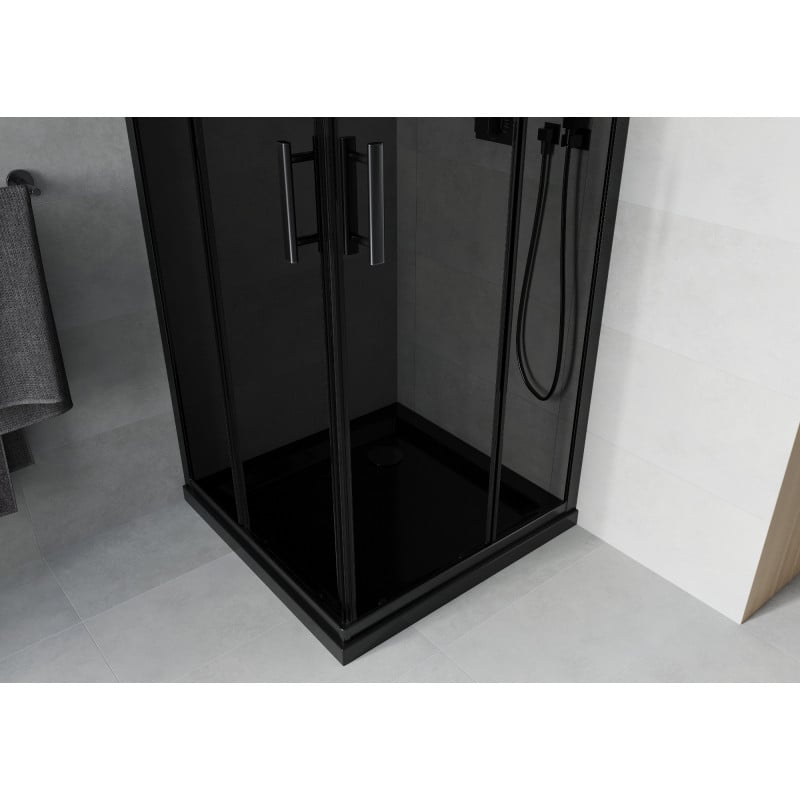 Mexen Rio kabina prysznicowa kwadratowa 90 x 90 cm, grafit, czarna + brodzik Flat, czarny - 860-090-090-70-40-4070B