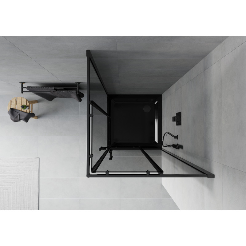 Mexen Rio kabina prysznicowa kwadratowa 90 x 90 cm, grafit, czarna + brodzik Flat, czarny - 860-090-090-70-40-4070B