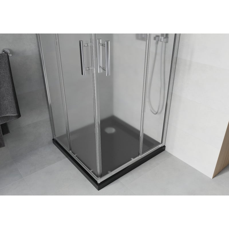 Mexen Rio kabina prysznicowa kwadratowa 70 x 70 cm, szron, chrom + brodzik Flat, czarny - 860-070-070-01-30-4070