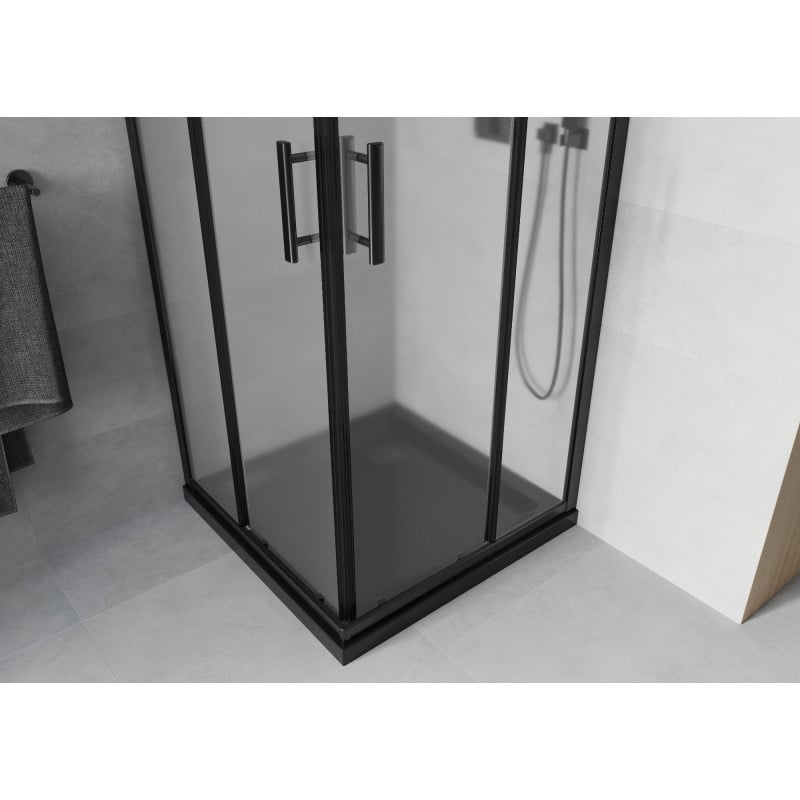 Mexen Rio kabina prysznicowa kwadratowa 70 x 70 cm, szron, czarna + brodzik Flat, czarny - 860-070-070-70-30-4070B