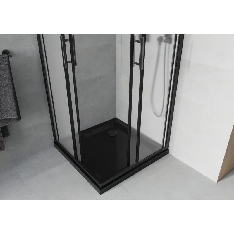 Mexen Rio kabina prysznicowa kwadratowa 70 x 70 cm, szron, czarna + brodzik Flat, czarny - 860-070-070-70-30-4070B
