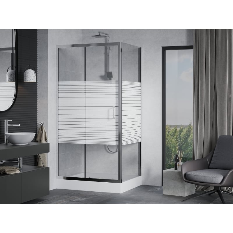 Mexen Apia kabina prysznicowa rozsuwana 120 x 90 cm, białe pasy, chrom + brodzik Rio - 840-120-090-01-20-4510