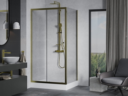 Mexen Apia kabina prysznicowa rozsuwana 120 x 90 cm, transparent, złota + brodzik Rio - 840-120-090-50-00-4510