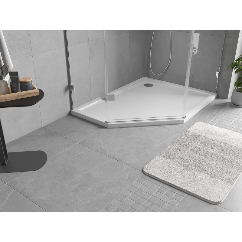 Mexen Flow brodzik pięciokątny slim prawy 80 x 90 cm, biały połysk - 46P108090R