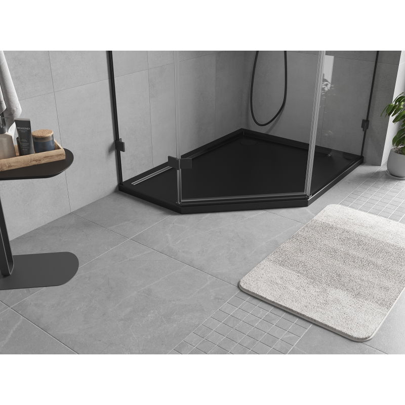 Mexen Flow brodzik pięciokątny slim prawy 80 x 90 cm, czarny mat - 46P708090R
