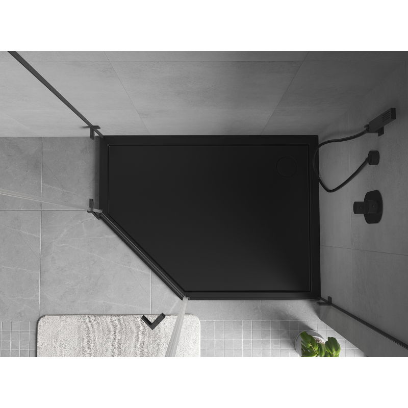 Mexen Flow brodzik pięciokątny slim prawy 80 x 90 cm, czarny mat - 46P708090R