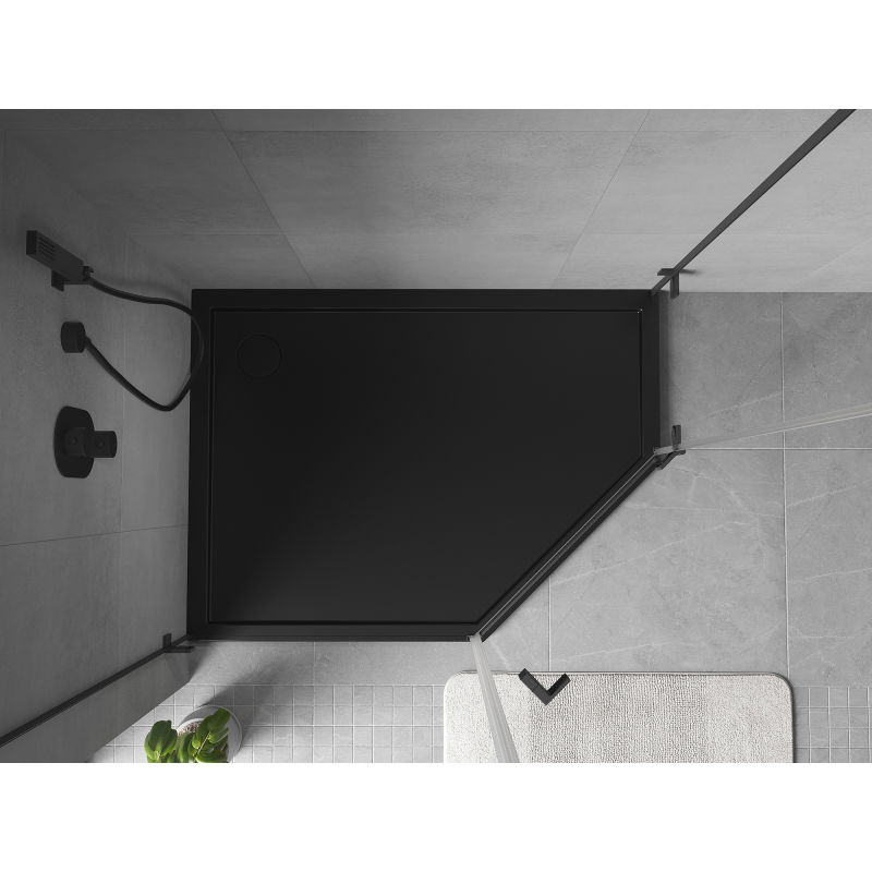 Mexen Flow brodzik pięciokątny slim lewy 80 x 100 cm, czarny mat - 46P708010L