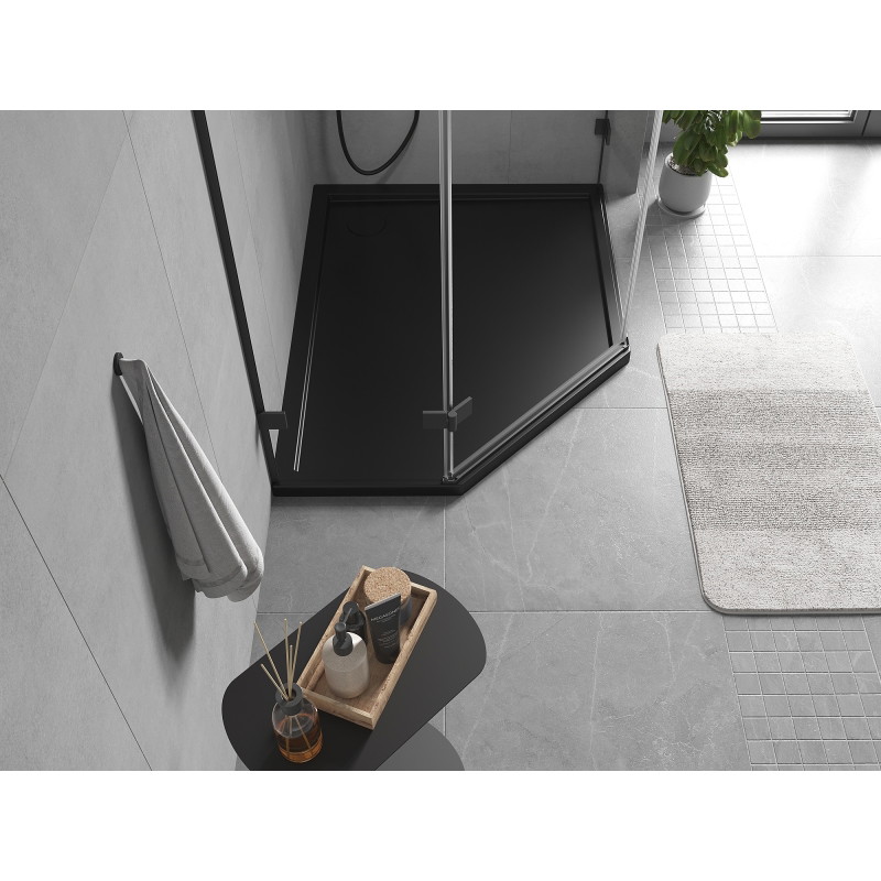 Mexen Flow brodzik pięciokątny slim prawy 80 x 100 cm, czarny mat - 46P708010R