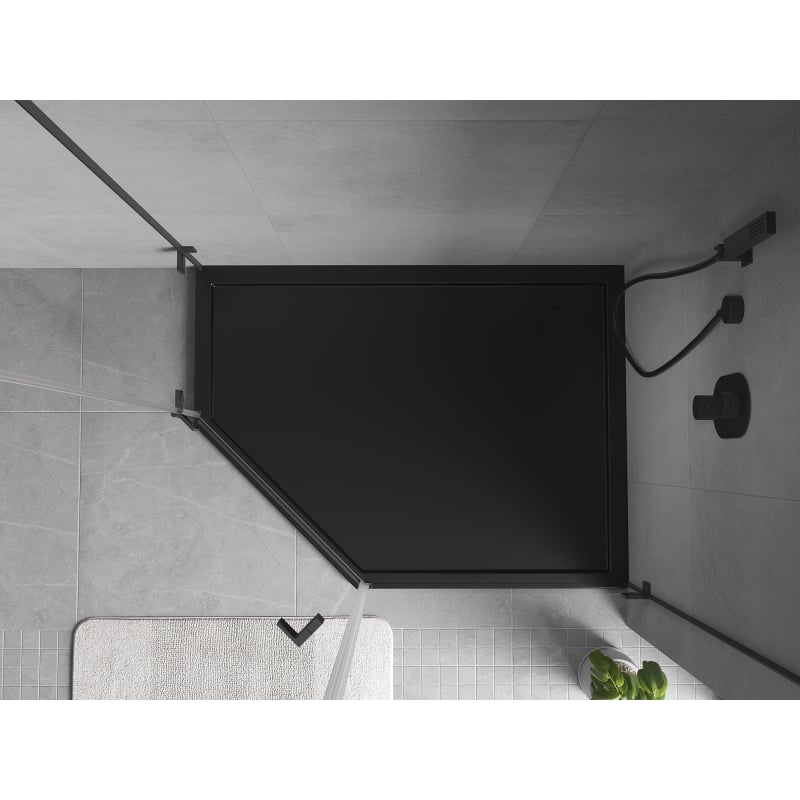 Mexen Flow brodzik pięciokątny slim prawy 80 x 100 cm, czarny mat - 46P708010R