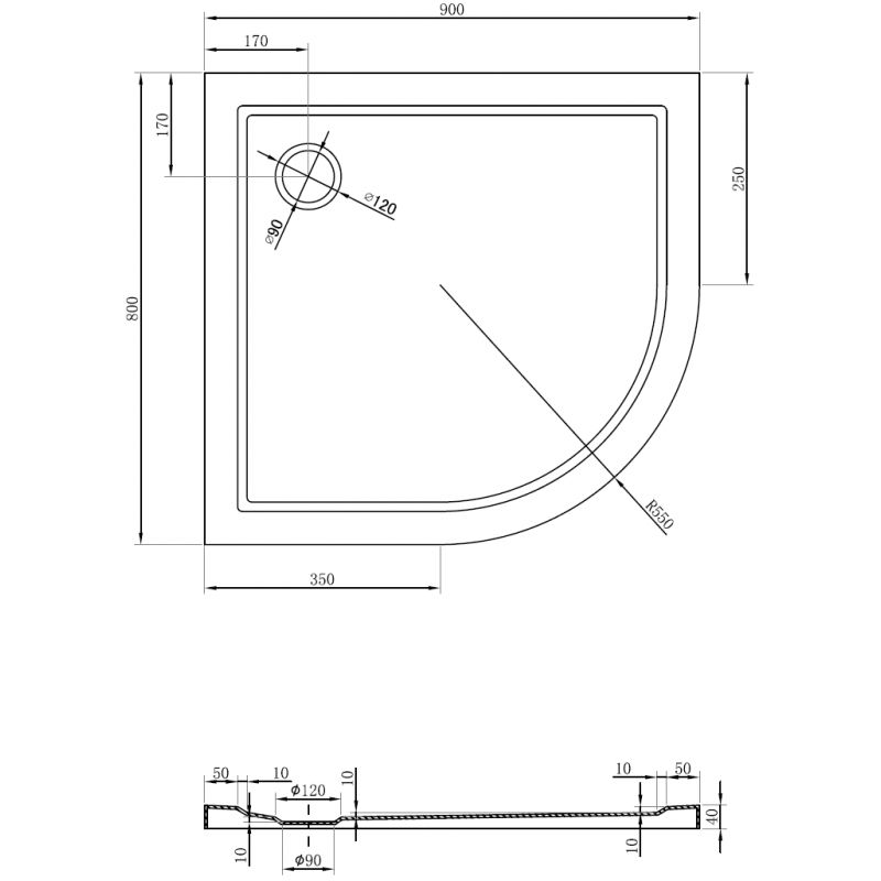 Mexen Flow brodzik półokrągły asymetryczny slim lewy 80 x 90 cm, biały połysk - 46Q108090L