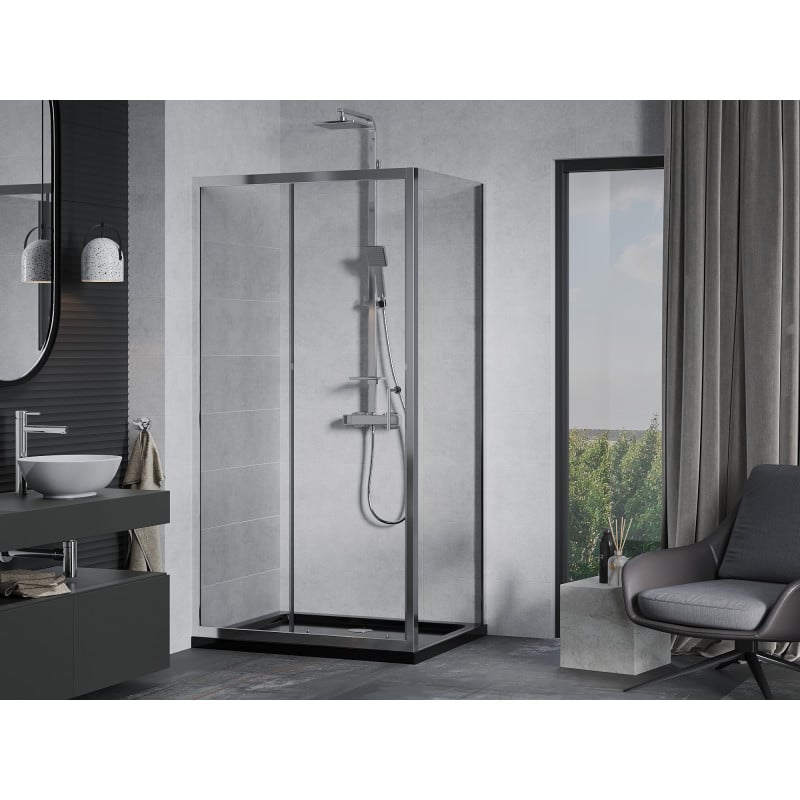 Mexen Apia kabina prysznicowa rozsuwana 130 x 70 cm, transparent, chrom + brodzik Flat, czarny - 840-130-070-01-00-4070