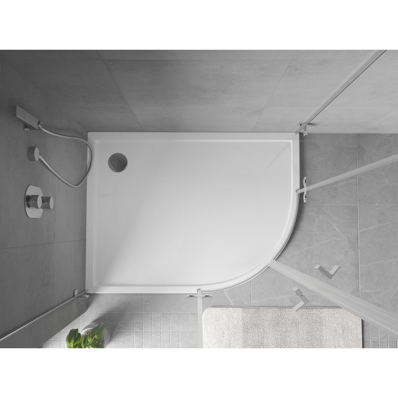 Mexen Flow brodzik półokrągły asymetryczny slim lewy 80 x 90 cm, biały połysk - 46Q108090L